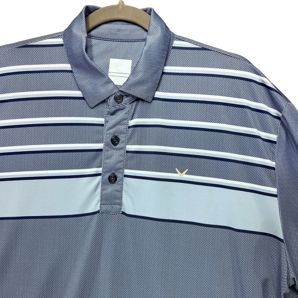Callaway Polo Shirt Opti-Dri Mens Large Blue Striped Performance Golf Preppy
